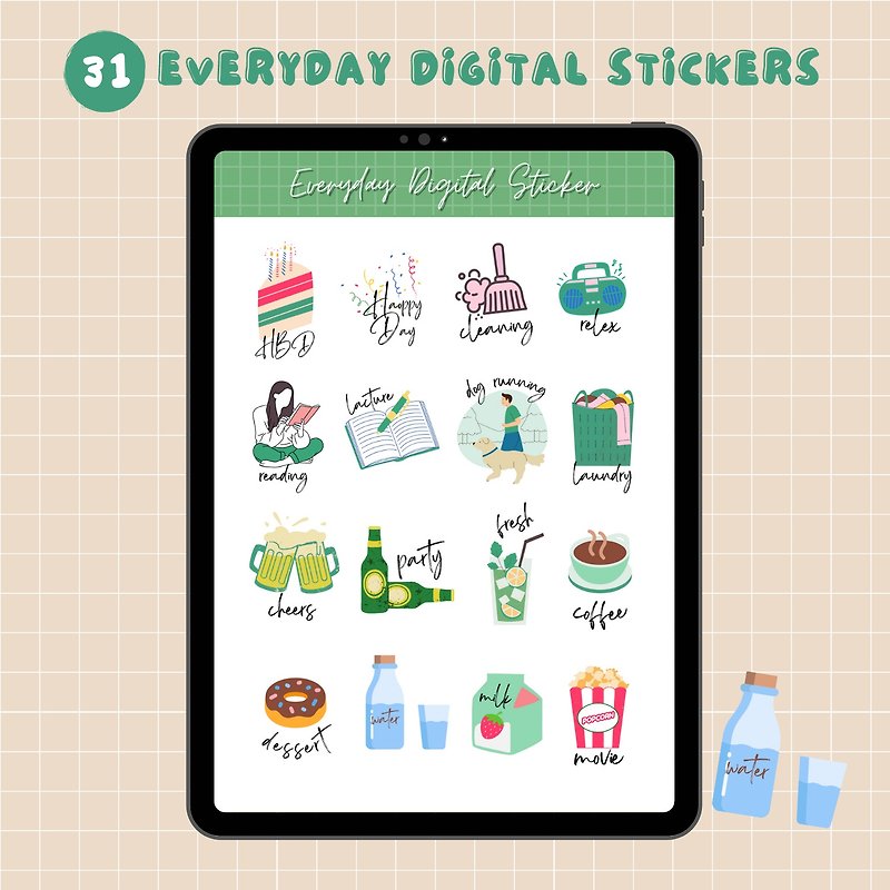 Everyday Digital Stickers Goodnotes &amp; Notability | Daily Digital Planner Sticker