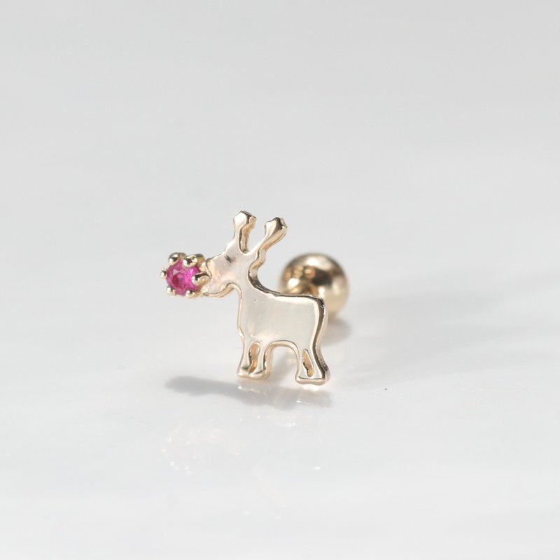 14K ルビー エルク ターン ビーズ イヤリング (シングル) - ピアス・イヤリング - 貴金属 ゴールド