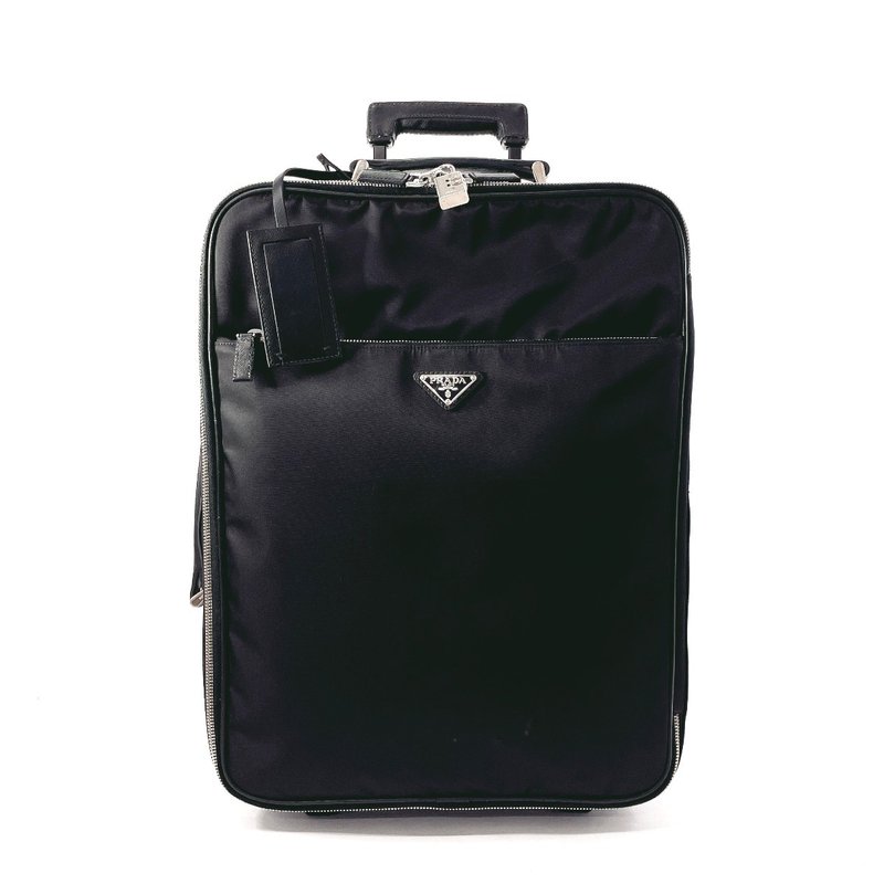 PRADA suitcase, carry case, trolley bag, travel bag, VV030M, nylon/Saffiano leather, black, logo plate - Other - Nylon Black