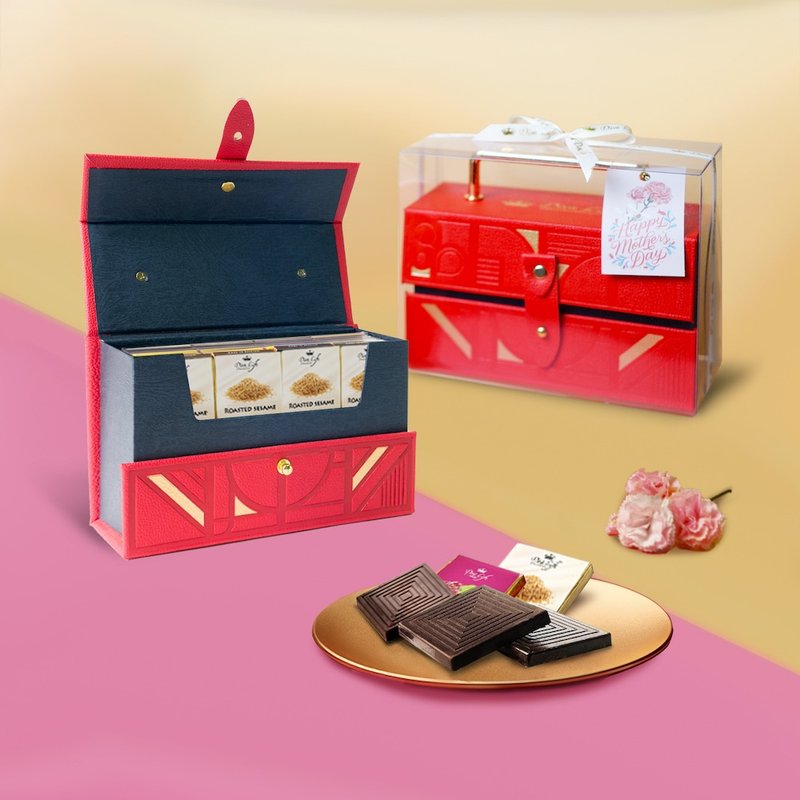 【Diva Life】綻放馨意-風味巧克力32入皮質手提盒-紅 - 巧克力 - 其他材質 咖啡色