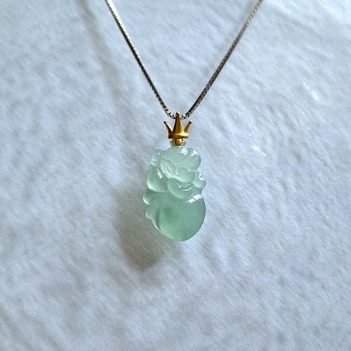 翡翠百貨 jade store 迷你冰種小花仙子吊墜 | 天然緬甸翡翠玉器 |通體 18K金鑲嵌