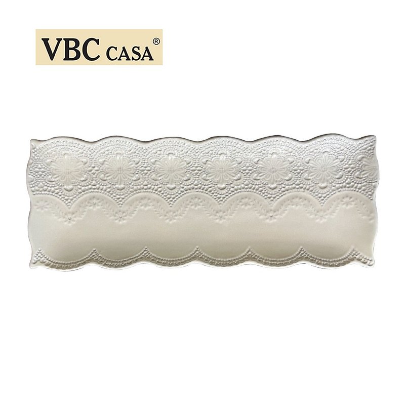 イタリア VBC casa ハンドエンボスレースシリーズ 34x13cm ロングプレート (オフホワイト) - 皿・プレート - 陶器 ホワイト