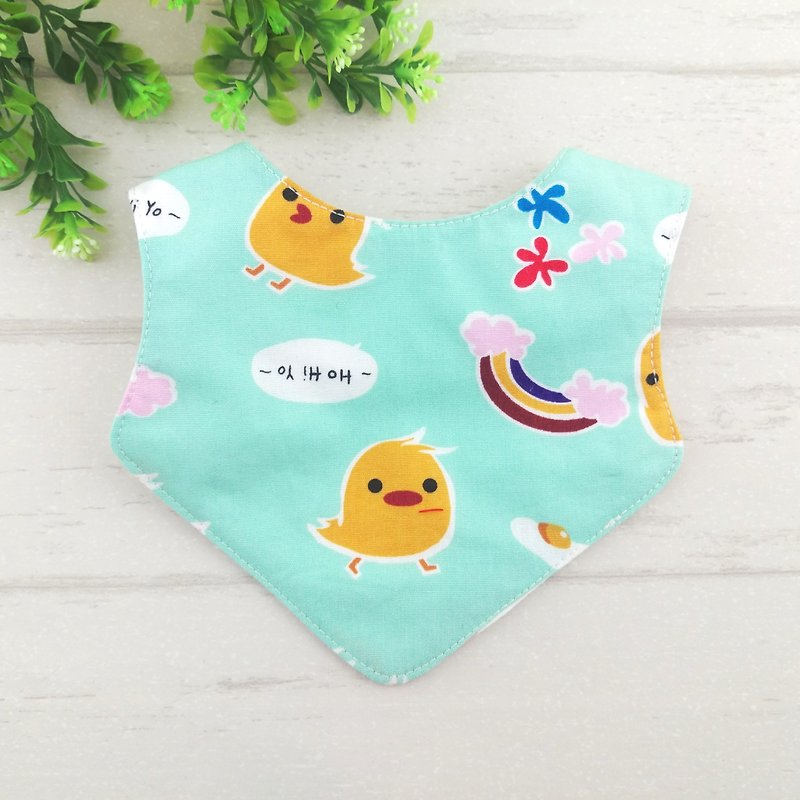 Yellow chick - 3 colors are optional. Newborn double-sided bib (can be increased by 40 embroidered name) - ผ้ากันเปื้อน - ผ้าฝ้าย/ผ้าลินิน สีเขียว