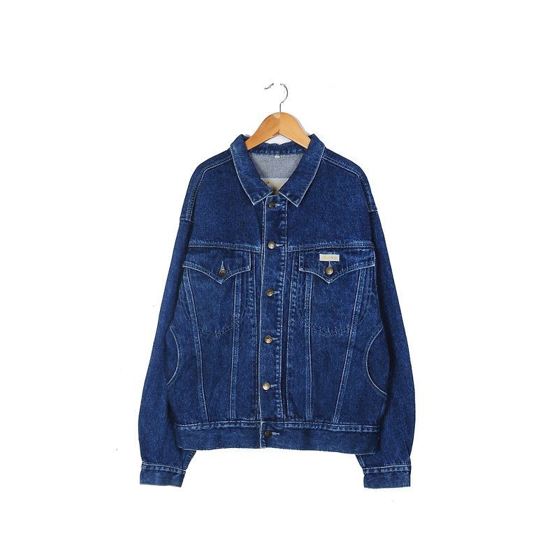 [] Oversize egg plant vintage classic vintage denim jacket - เสื้อแจ็คเก็ต - ผ้าฝ้าย/ผ้าลินิน สีน้ำเงิน