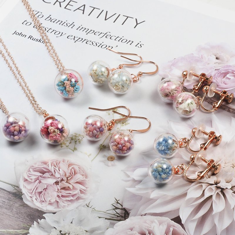 OMYWAY Handmade Dried Flower - Glass Globe Earrings necklace - Chokers - Glass White