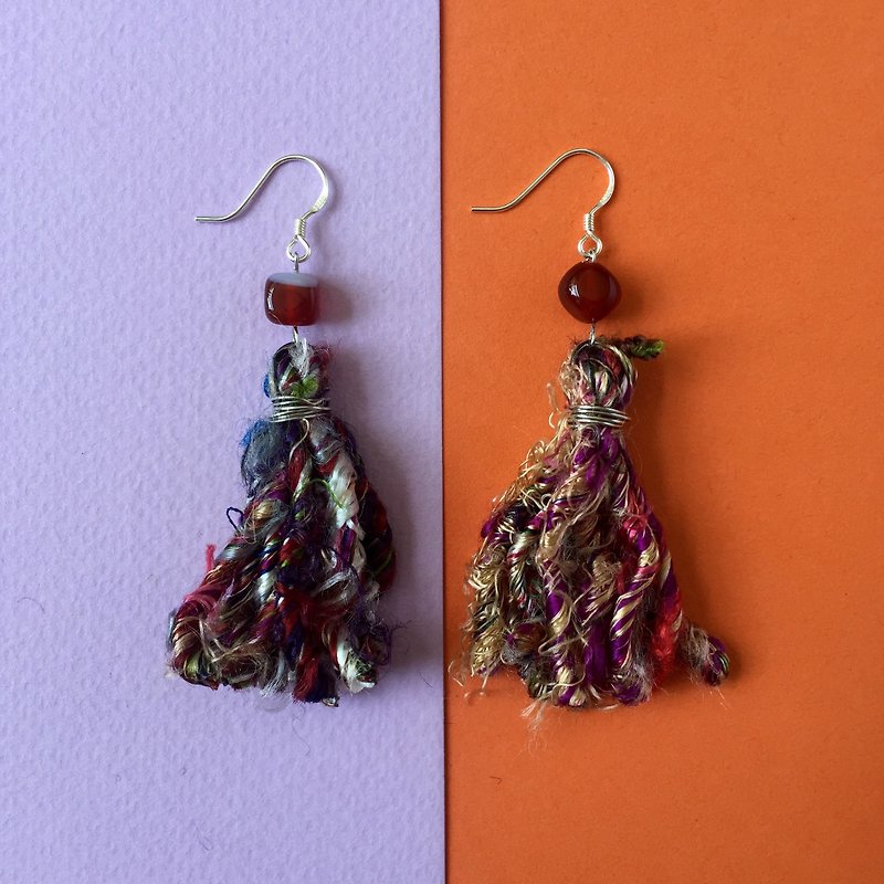 Handmade tassel earrings  |  Fairtrade sari silk  |  Natural stones - Earrings & Clip-ons - Other Materials Purple