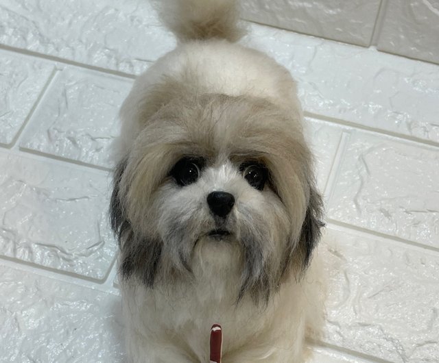 羊毛フェルト　犬　人形 受注制作] 羊毛フェルト人形ミニチュアシュナウザー子犬お座り