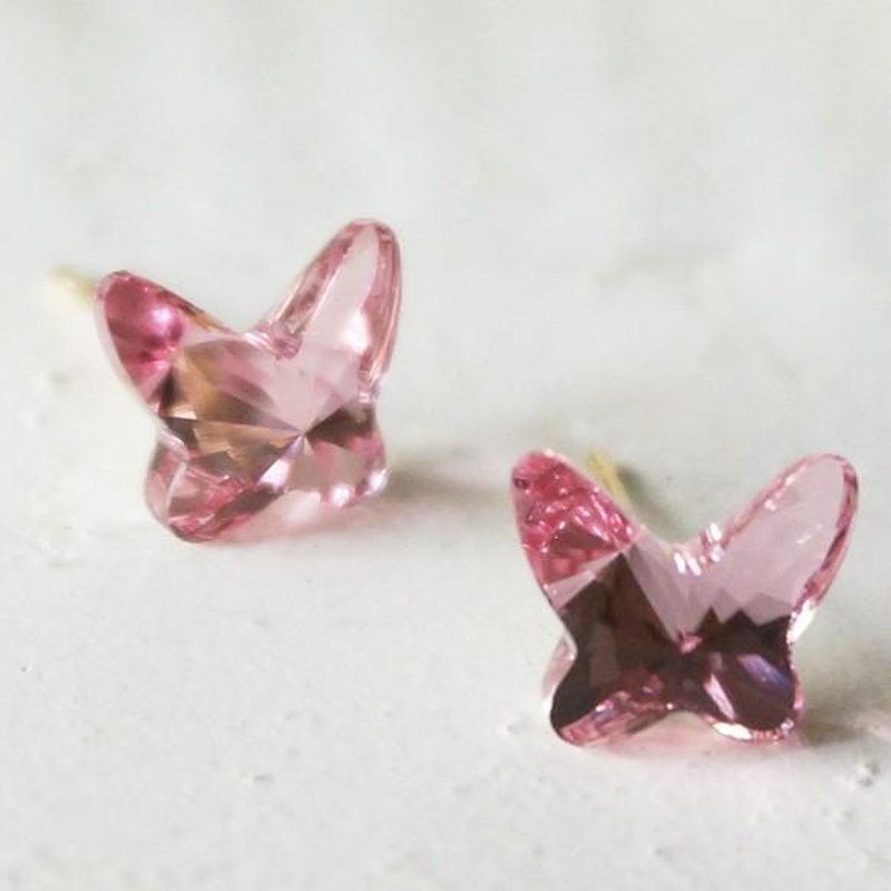 Swarovski ♡ butterfly earrings - Earrings & Clip-ons - Other Metals Pink