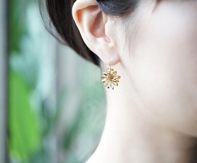 シトリン スモーキークォーツ ペリドット 向日葵 カラー シャンデリア ピアス ひまわり カラー 天然石 シャンデリア ピアス シトリン ペリドット