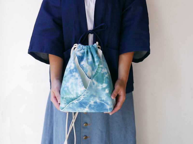 Tie dye/handmade/Kimono bag/hand bag/shoulder bag :Blue Circle: - กระเป๋าแมสเซนเจอร์ - ผ้าฝ้าย/ผ้าลินิน สีน้ำเงิน