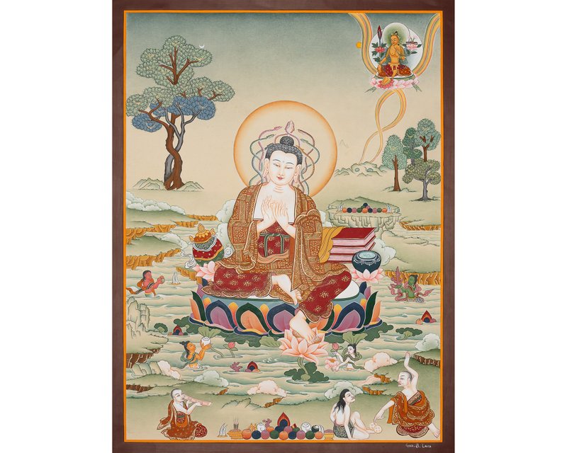 龍樹佛唐卡 – 智慧與空性的大師 | 手工製作的藏族藝術 - 壁貼/牆壁裝飾 - 其他材質 多色