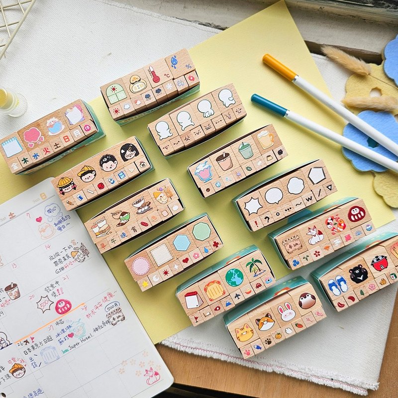 There are 12 types of mini life color handbook stamp - ตราปั๊ม/สแตมป์/หมึก - ไม้ 