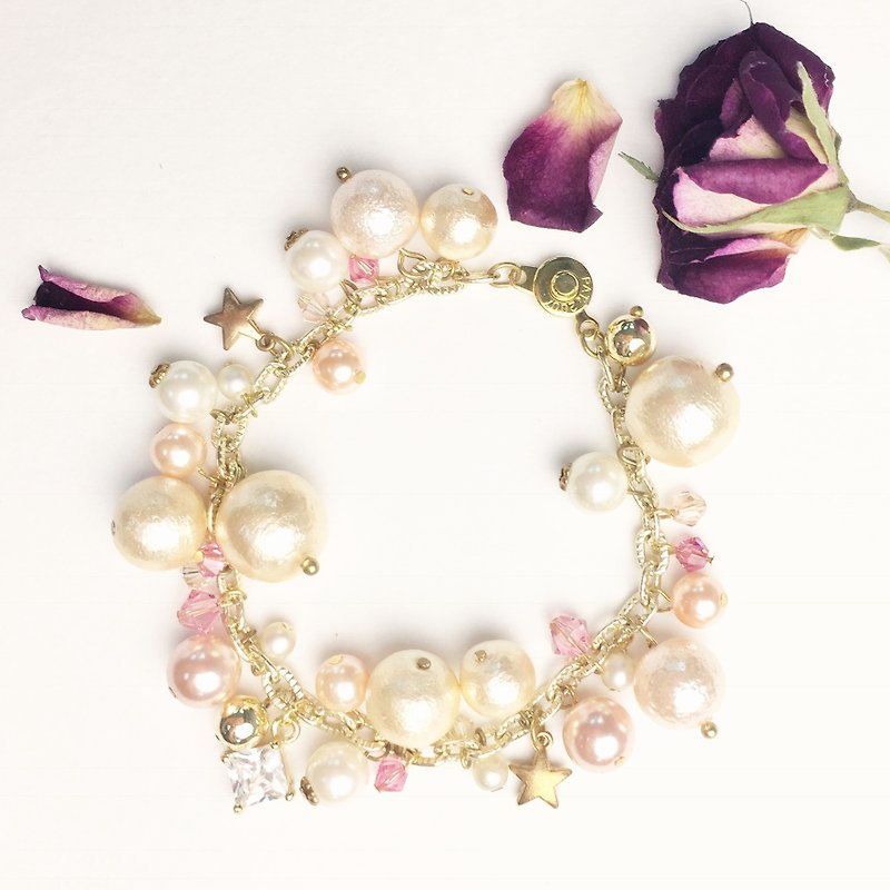 Luxury Cotton Pearl Bracelet -Petal Pink - Bracelets - Other Materials 
