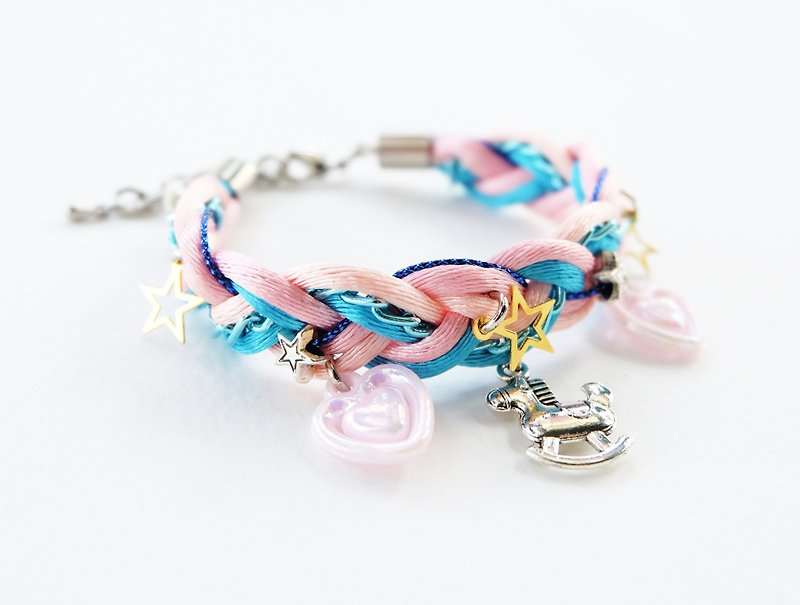 Sweet pink blue riding-horse bracelet  - 手鍊/手環 - 其他材質 粉紅色