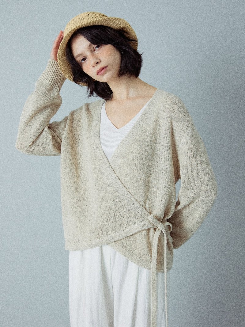 Linen Blended wrap Knit Cardigan_S M - 女上衣/長袖上衣 - 棉．麻 