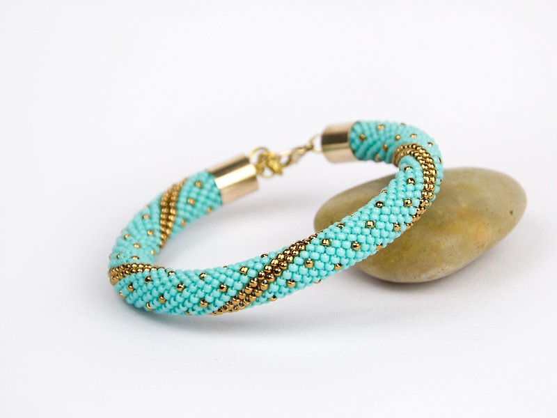 แก้ว เย็บปัก/ถักทอ/ใยขนแกะ สีเขียว - Diy kit bracelet, Turquoise kit bracelet, DIY kit beaded bracelet, Kit to make
