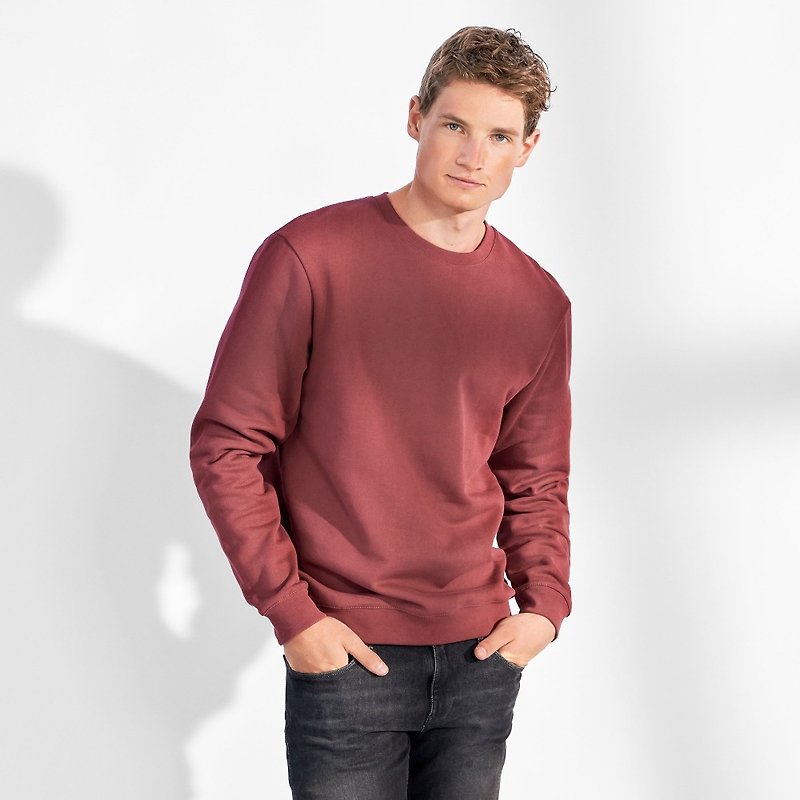 Nordic Minimalism - Sweatshirt Finely Woven Brushed Sweatshirt - Burgundy Red - เสื้อฮู้ด - ผ้าฝ้าย/ผ้าลินิน สีแดง