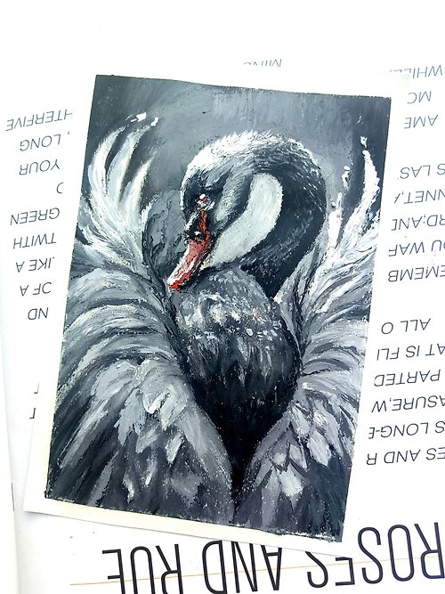oil pastel painting black swan decorative painting - Shop laininstudio  Posters - Pinkoi