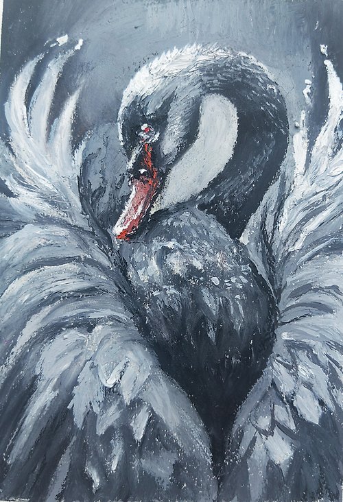 oil pastel painting black swan decorative painting - Shop laininstudio  Posters - Pinkoi