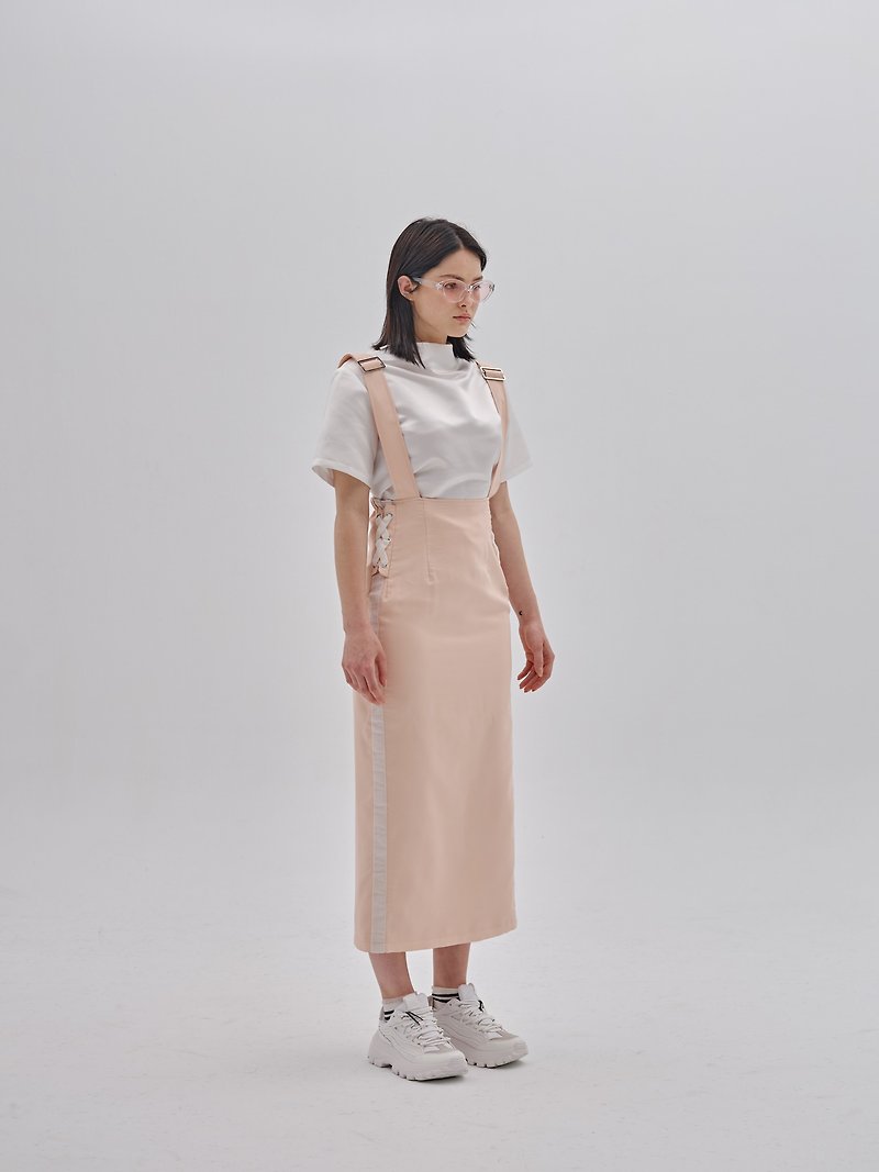【PEHOM】Fog Powder High Waist Cross Design Suspender Dress-Female - ชุดเดรส - เส้นใยสังเคราะห์ สึชมพู