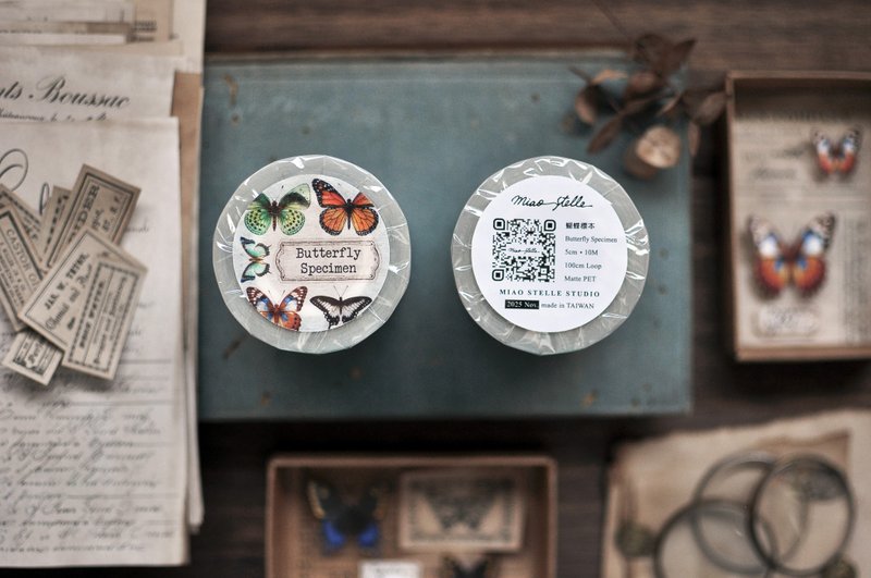蝴蝶標本 霧面PET紙膠帶– 5cm - 紙膠帶/和紙/PET - 塑膠 多色