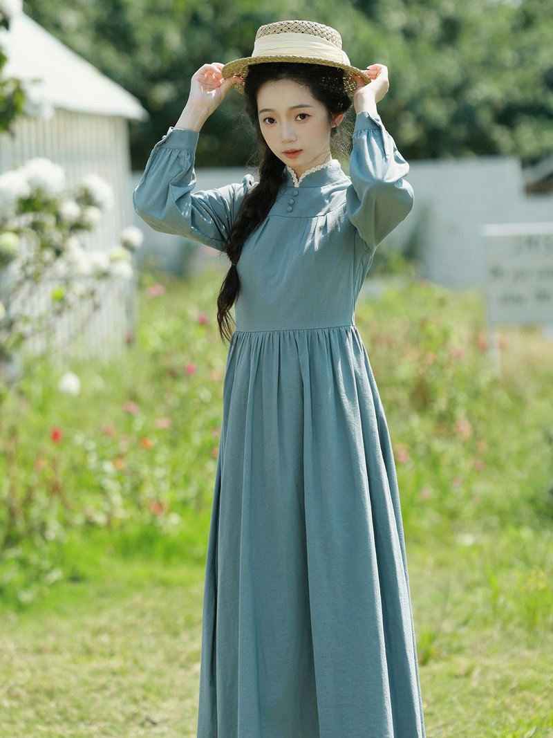 蘇菲 / 森系浪漫立領連身裙 - 洋裝/連身裙 - 其他材質 灰色