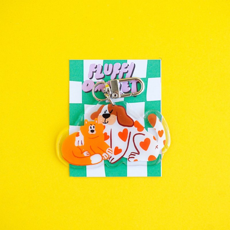 Fluffy Omelet - Keychain / Pin / Phonegrip - PUMPKIN CAT & HEARTY DOG - Keychains - Acrylic White