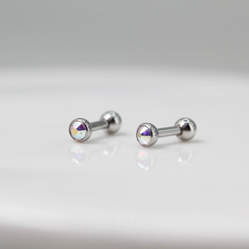 [SWS Jewelry] A pair of temperament single-drill ear bone-turning bead earrings anti-allergic medical steel earrings thick needles - Earrings & Clip-ons - Other Metals Silver