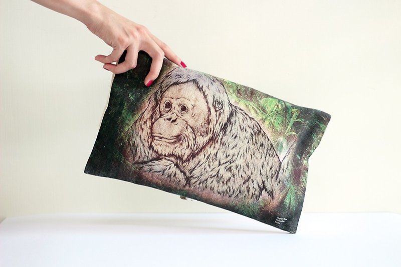 Animal Equality Clutch Bag—Rainforest(Orangutan) - Clutch Bags - Cotton & Hemp Green