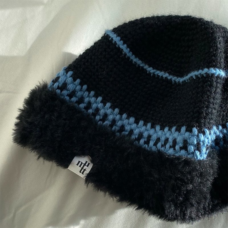 kint vintage mushroom fur beanie women winter hat midnight blue black - Hats & Caps - Wool Black