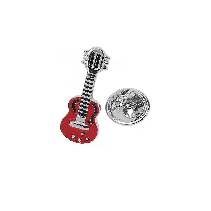 Red Enamel Guitar Lapel Pins - Brooches - Other Metals Red