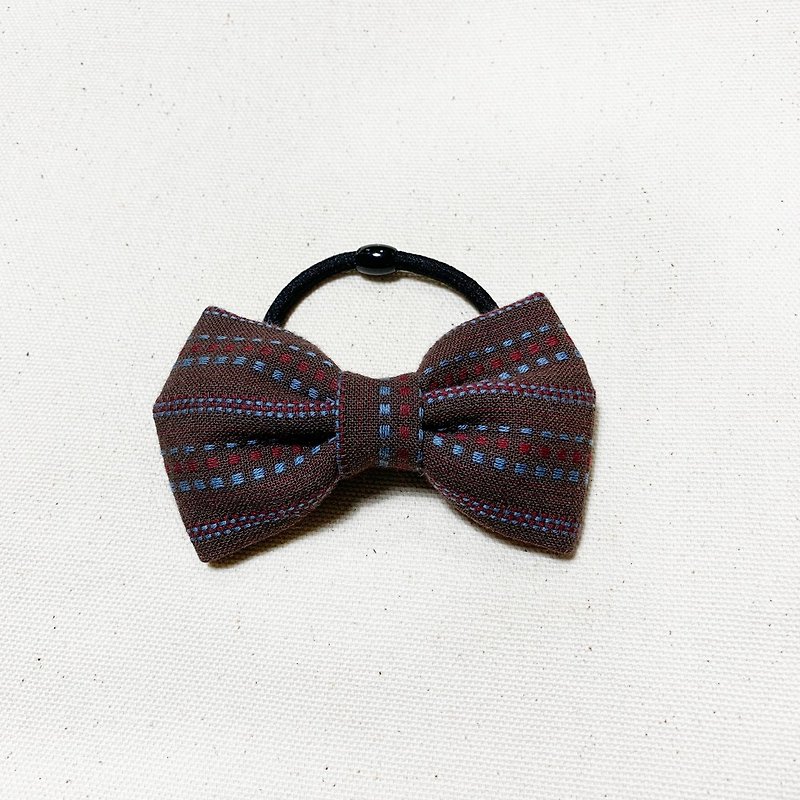 Coffee red and blue dotted bow hair accessory hair ring - Hair Accessories - Cotton & Hemp Brown