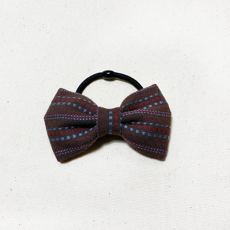 Coffee red and blue dotted bow hair accessory hair ring - เครื่องประดับผม - ผ้าฝ้าย/ผ้าลินิน สีนำ้ตาล