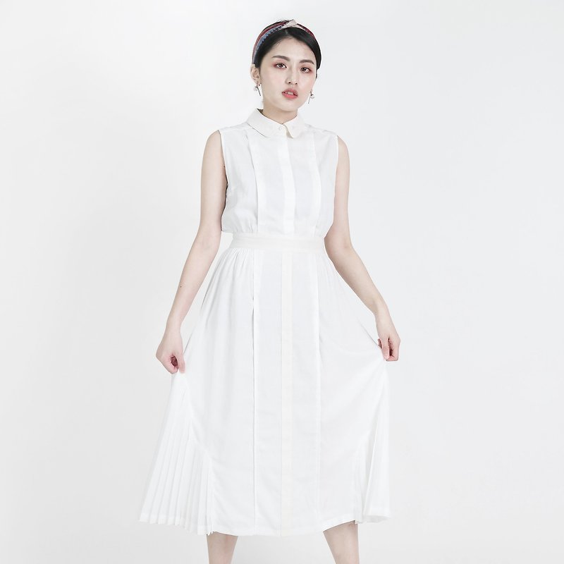 Retro 青丘復古棉麻洋裝_8SF113_白 - 洋裝/連身裙 - 棉．麻 白色