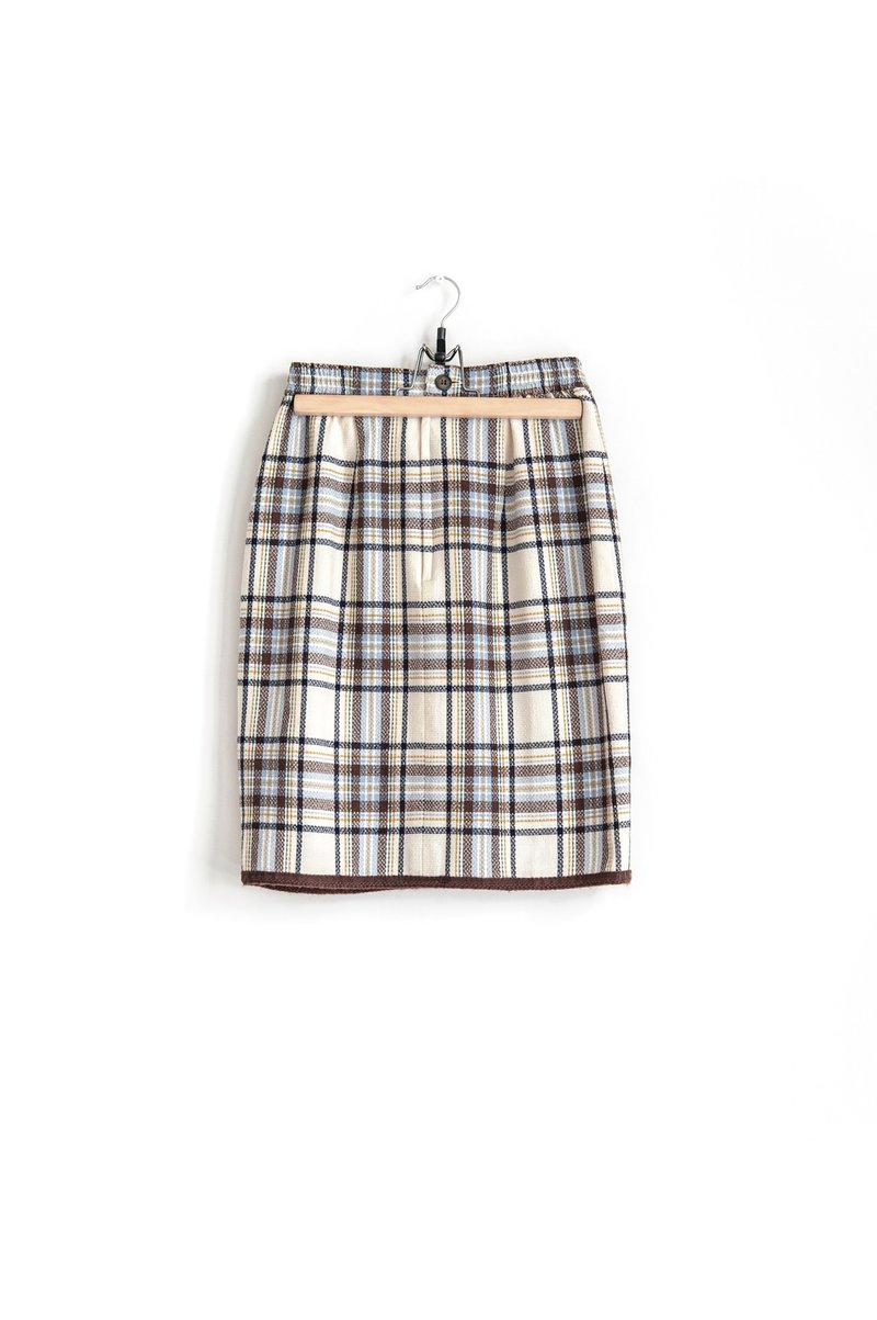 Vintage 優雅格紋古著高腰毛料裙 - 裙子/長裙 - 羊毛 多色