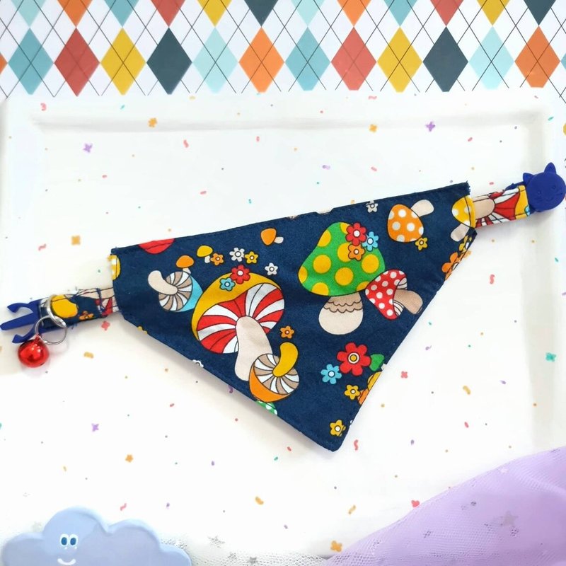 Colorful Mushroom Bandana Cat Collar with Breakaway Safety Buckle for cat, dog - 項圈/牽繩 - 棉．麻 紅色