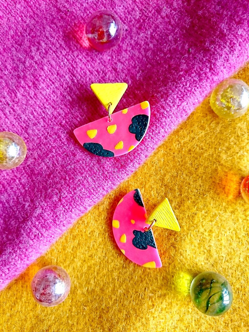 NAZNADesign-Cryogenic Ceramic Handmade Earrings-Thorn Series-Yellow Triangle Semi-round (can be changed) - ต่างหู - ดินเผา สีเหลือง