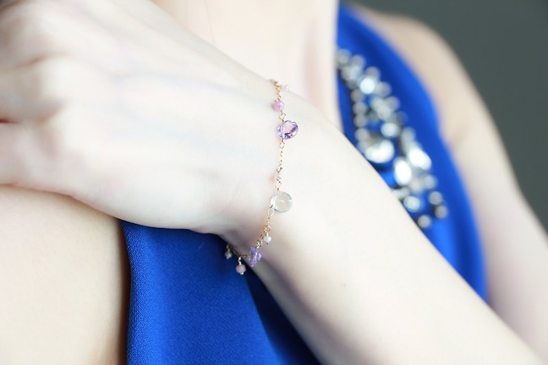 Ruby Rose amethyst Aquamarin bracelet-14kgf - ブレスレット - 宝石 多色