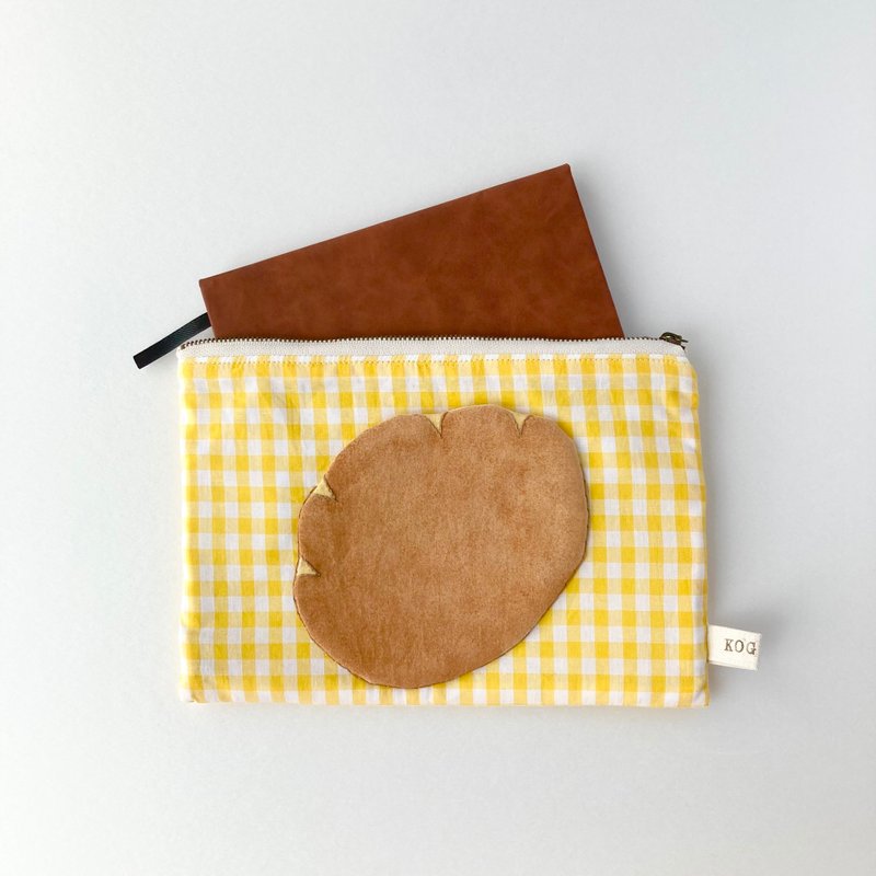 クリームパンとギンガムチェックのマルチケース - ポーチ - コットン・麻 イエロー