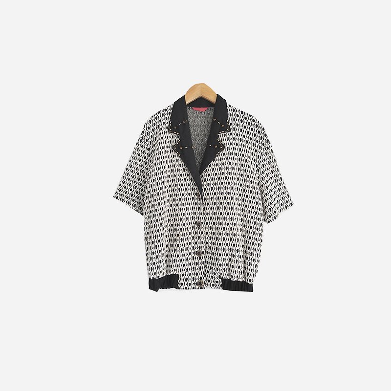 Dislocation vintage / black and white textured shirt no.809 vintage - Women's Tops - Cotton & Hemp Black