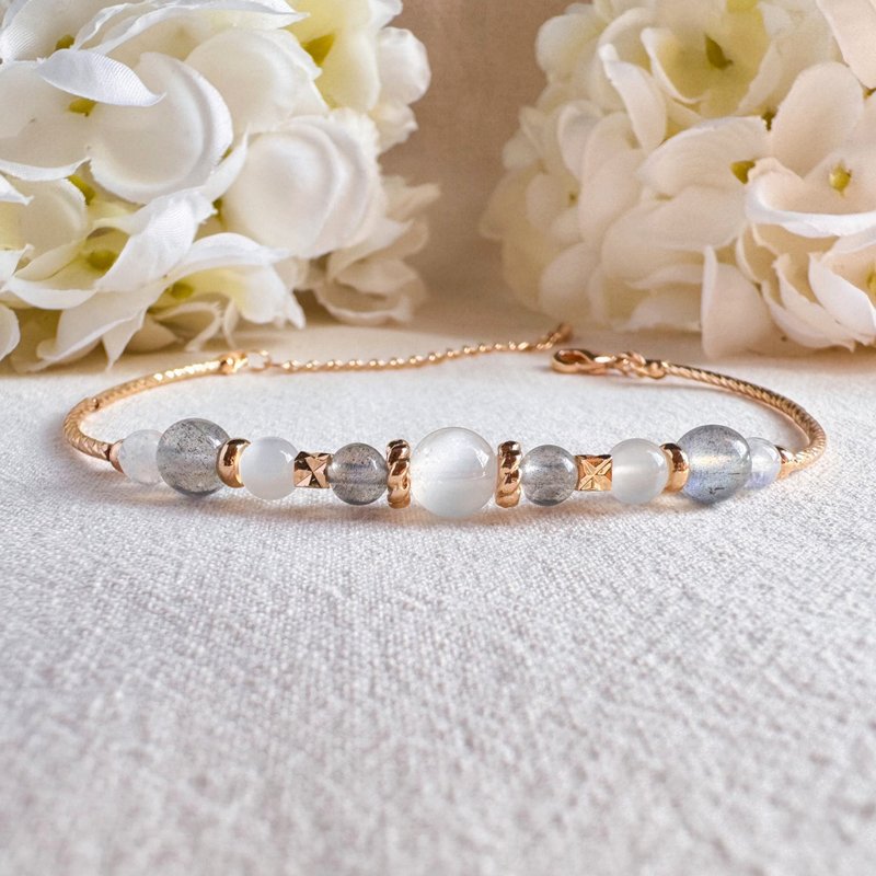 Healing Crystal Bracelet: Moonstone, Labradorite, 14k Gold-Filled - Bracelets - Gemstone White