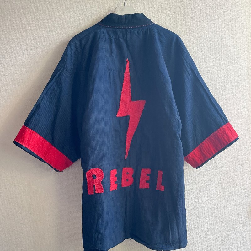 日本製 藍染 Japanblue Patchwork Reversible Noragi Sashiko 野良着 中綿 - 帽T/大學T - 棉．麻 藍色