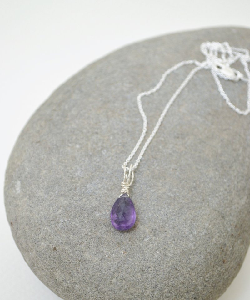 簡單小石系列-2月誕生石‧刻面紫水晶‧純銀項鍊 - 項鍊 - 純銀 紫色