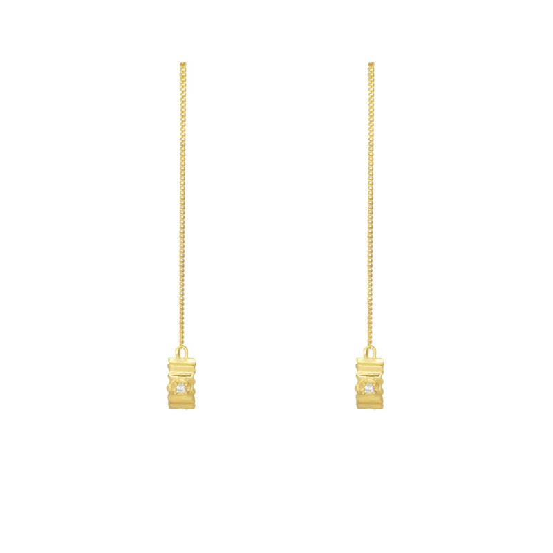 single pleats chain Earring (14k gold) - 耳環/耳夾/耳骨夾 - 貴金屬 黃色