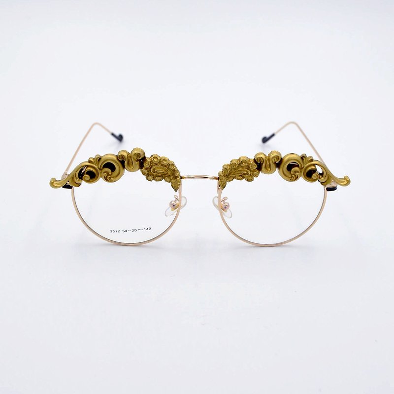 Custom-made Golden Symphony Baroque Carved Gold Silk Flat Glasses High-quality HD Transparent Plastic Lenses - กรอบแว่นตา - โลหะ สีทอง