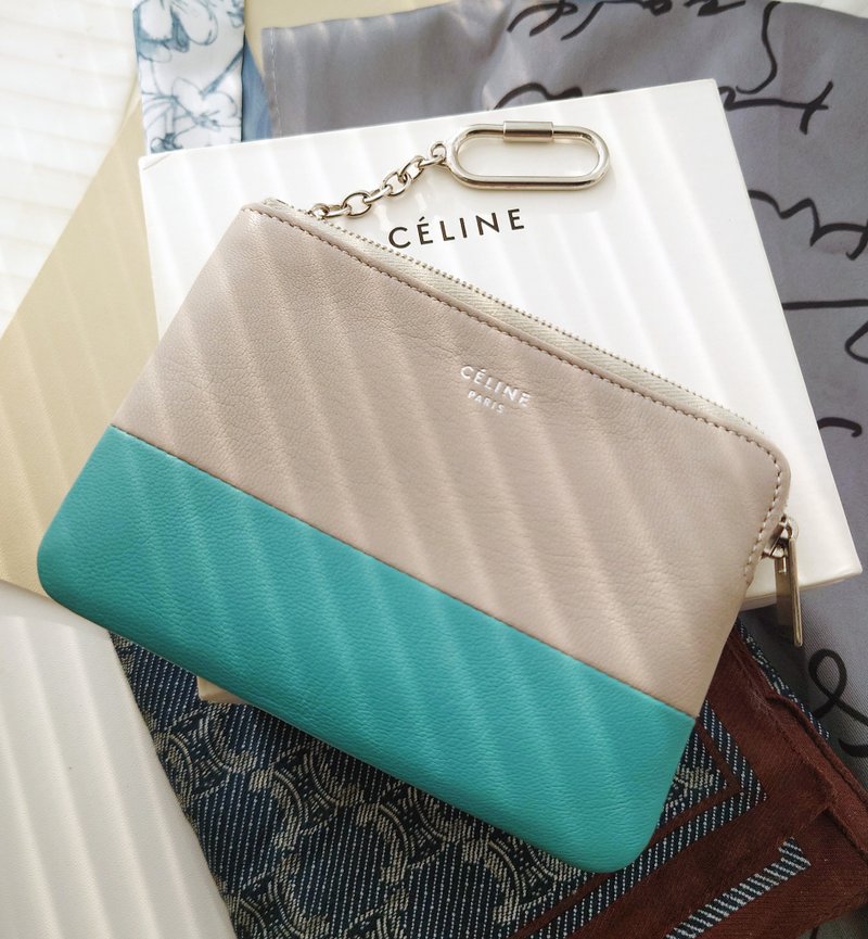 中古美品 附盒 CÉLINE 雙色零錢包散銀包散紙包Coin Purse散子包 - 零錢包/小錢包 - 真皮 灰色