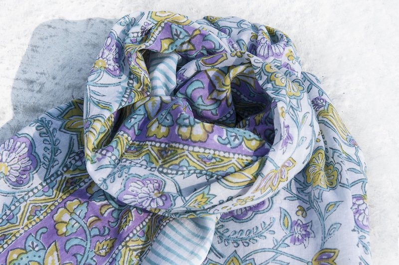 特大の純綿のスカーフ手作りの木版画のプリント植物染色スカーフの植物染色した綿のスカーフ-植物フラワーフォレスト - マフラー・ストール - コットン・麻 多色