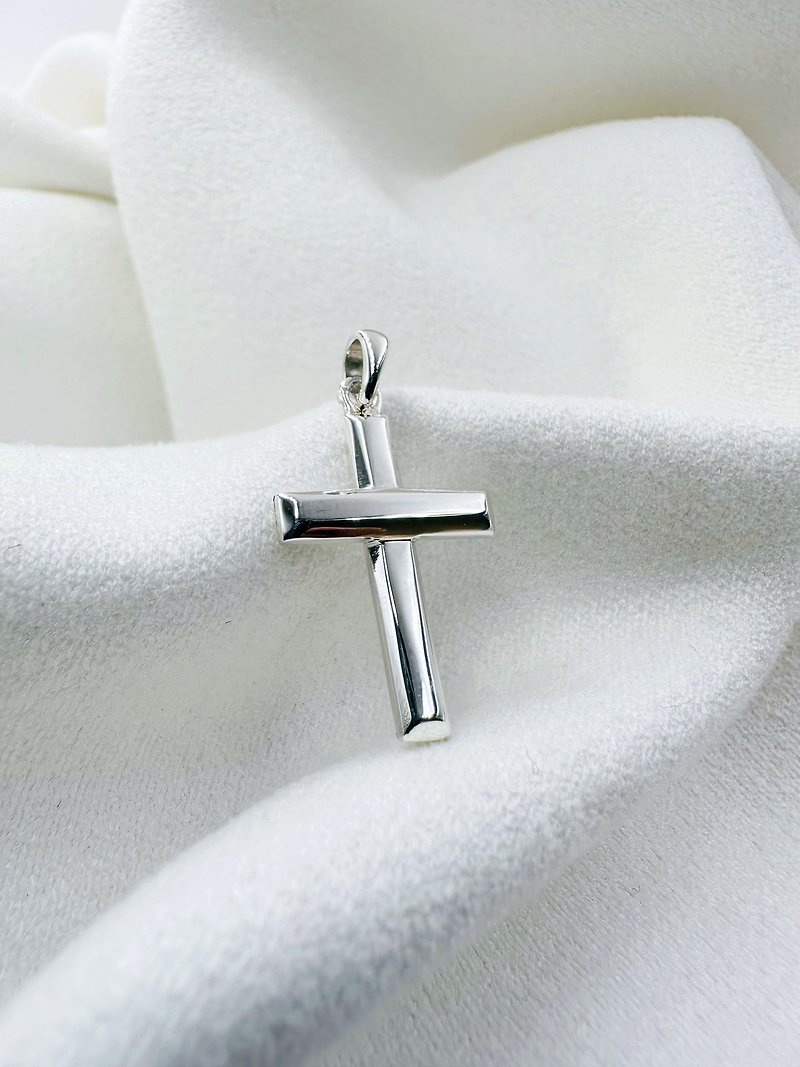 Cross Pendant_925 Sterling Silver Jewelry_Simple Texture_Pendant - Necklaces - Silver White
