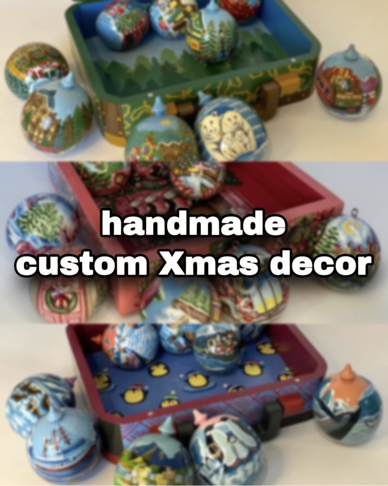 Custom Christmas tree decorations in a box, handmade, wooden art - 擺飾/家飾品 - 木頭 多色