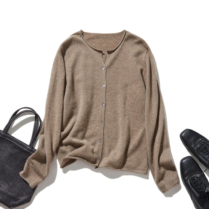 Lightweight, warm and elegant cashmere cardigan, 100% cashmere, camel, 241102-2 - สเวตเตอร์ผู้หญิง - วัสดุอื่นๆ 